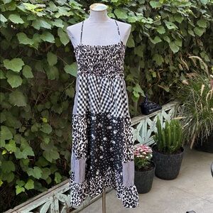 Sandy Liang Black & White Patchwork Sun Dress XL